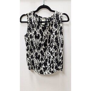 joie Black/White Sleeveless Pleated Blouse